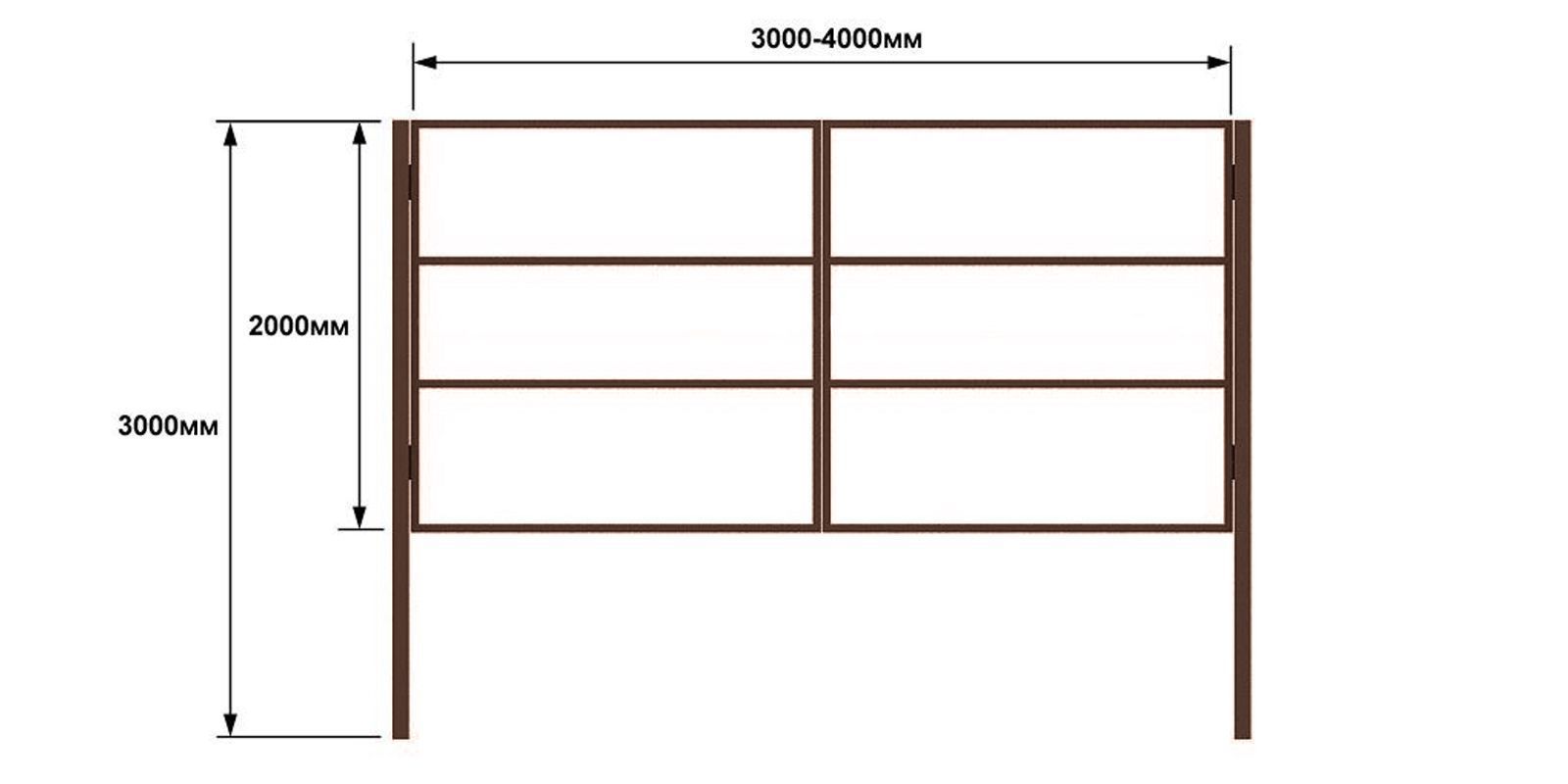 Купить Распашные ворота тип 2, ширина 3,00 м, цвет коричневый