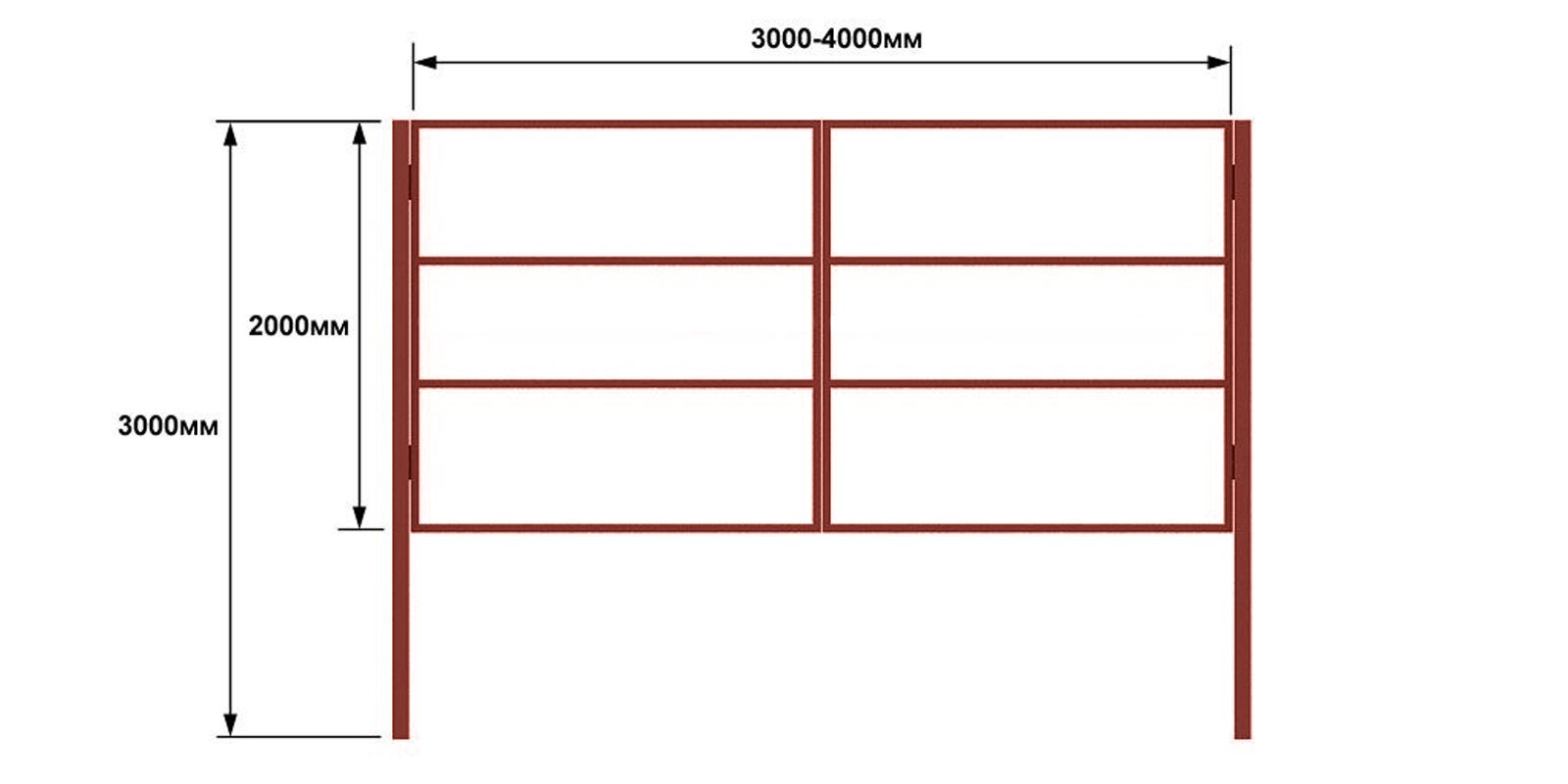 Распашные ворота тип 2, 3 м, изображение, фото | Сталь ТД