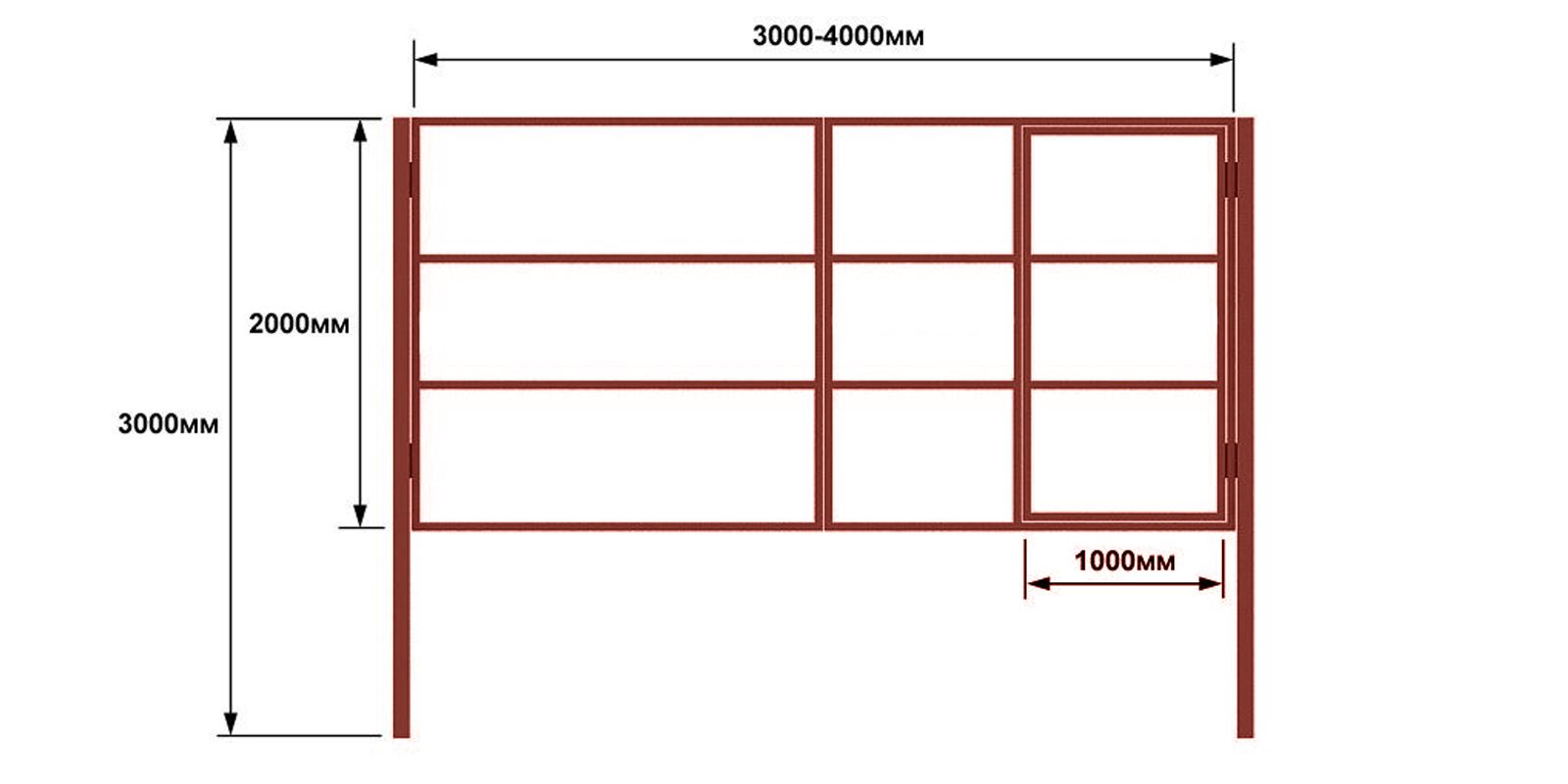 Распашные ворота тип 3, 3 м, изображение, фото | Сталь ТД